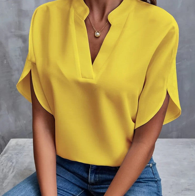 Women's Shirt Pure Color Casual Versatile Short-sleeved Blouse