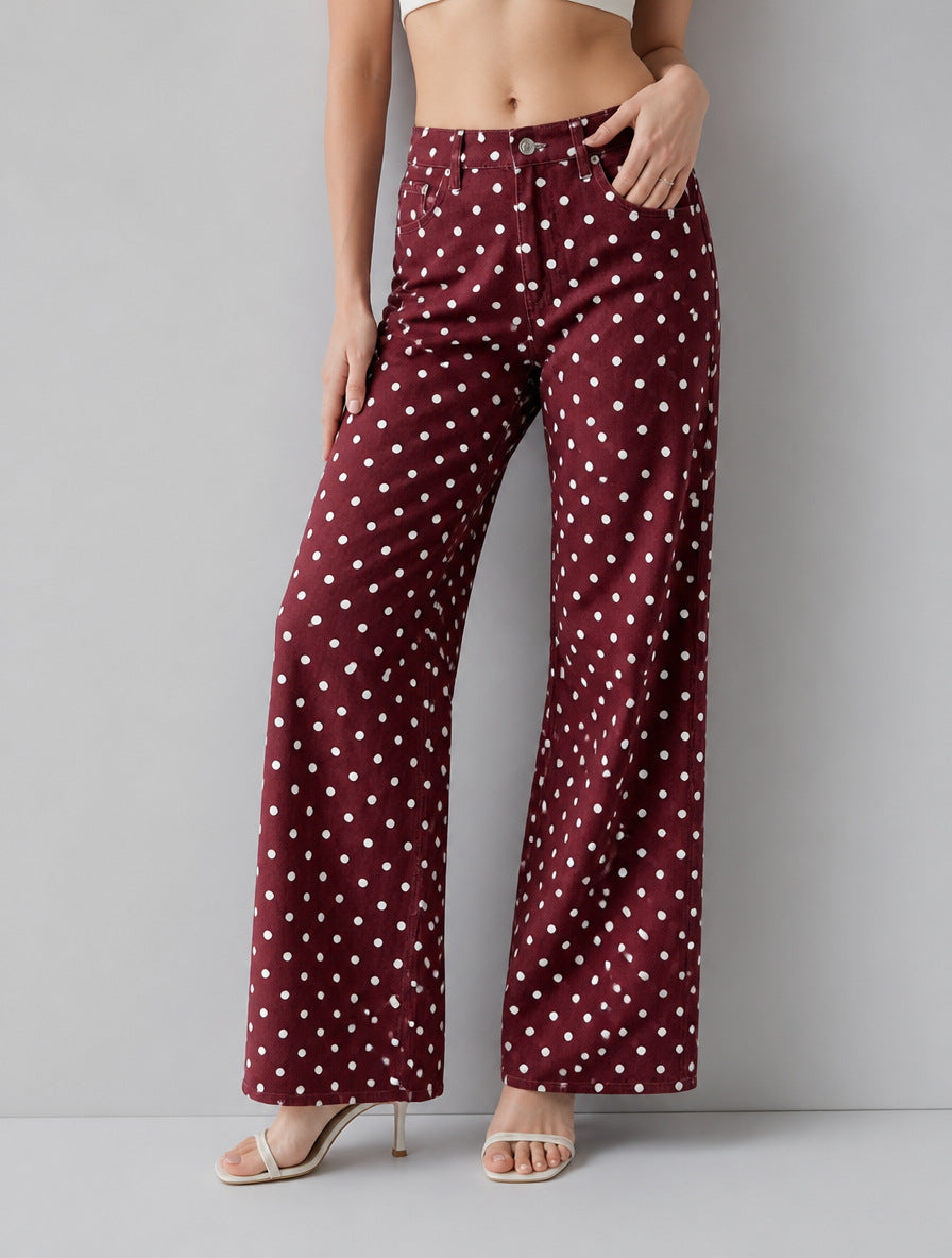 Women's Polka-dot Loose-fitting Casual Denim Trousers Polka Women's Jeans