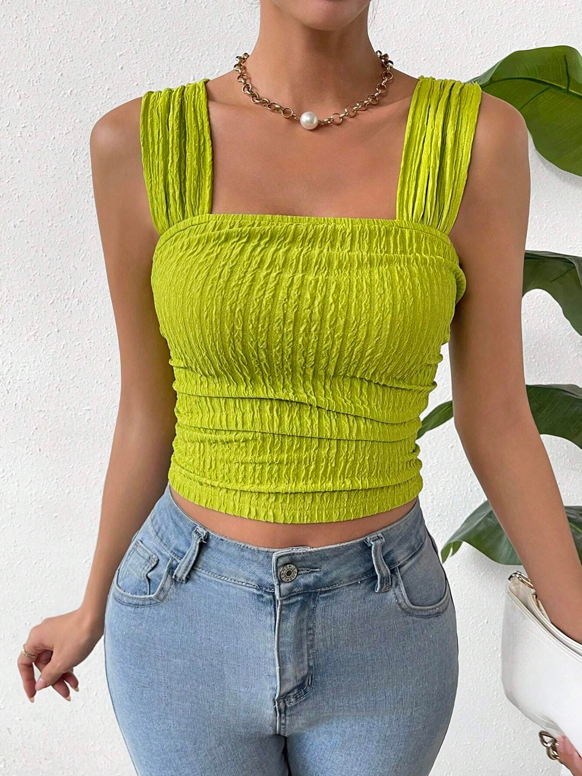 Women's Fashion Sleeveless Square Collar Shoulder Strap Vests