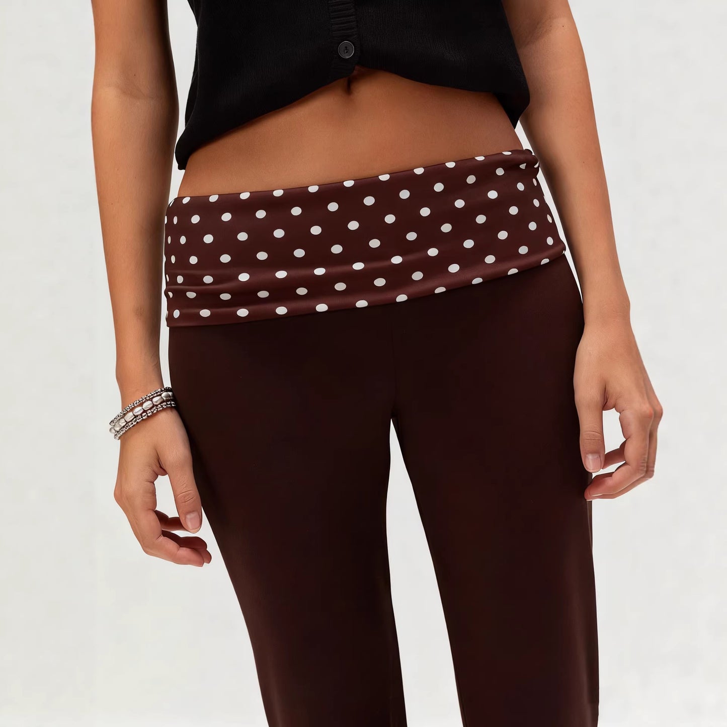 Women's Yoga Polka Dot Stitching Hot Solid Color Low Waist Slim Pants