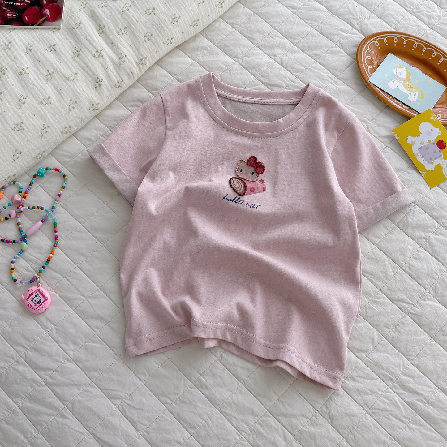 Children's Style Cartoon Embroidered Short-sleeved Tops Summer Western Children's T-shirt