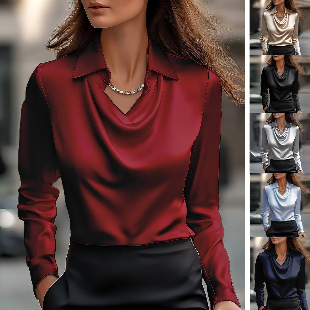 Women's Simple Graceful Swing Collar Shirt Blouse