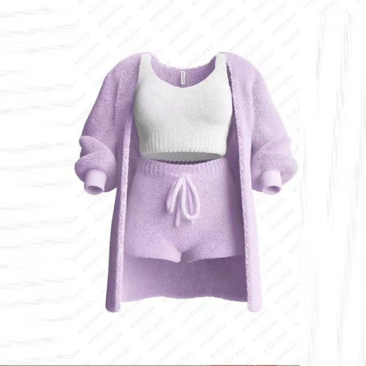Knitted Plush Long Sleeve Set Three-piece Fashion Casual Suit