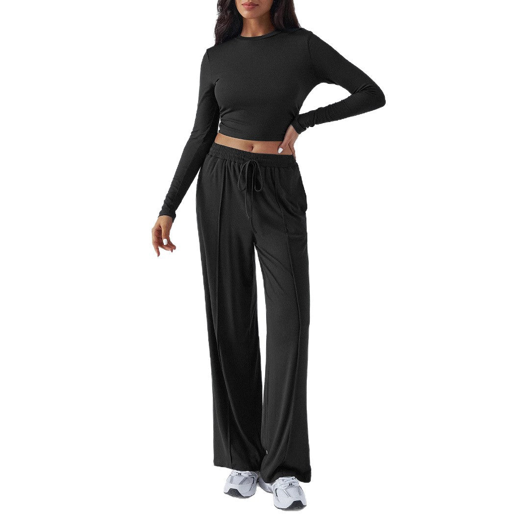 Women's Set Tether Solid Color Waist Tight Pants