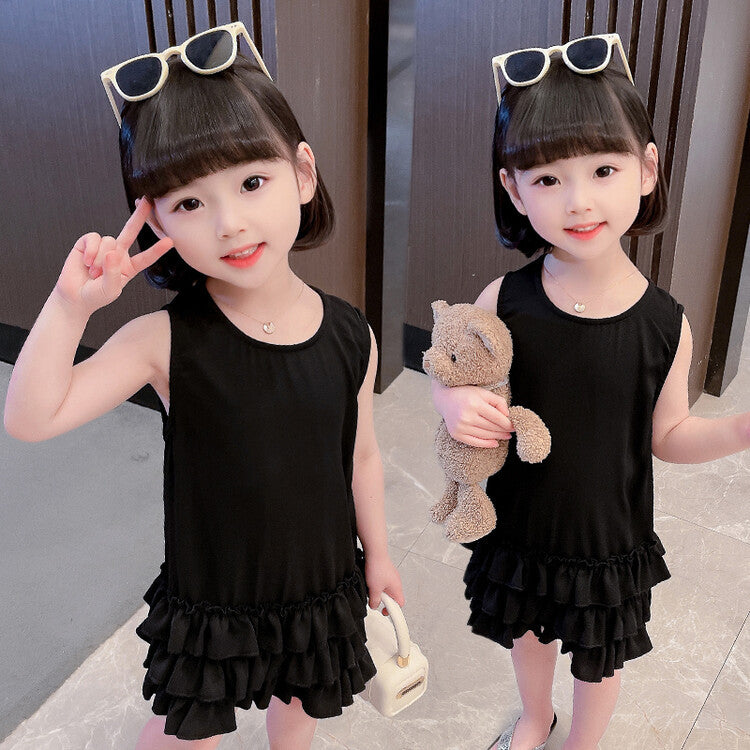 Black Summer Hepburn Style Vest Kindergarten Cake Children's Dress