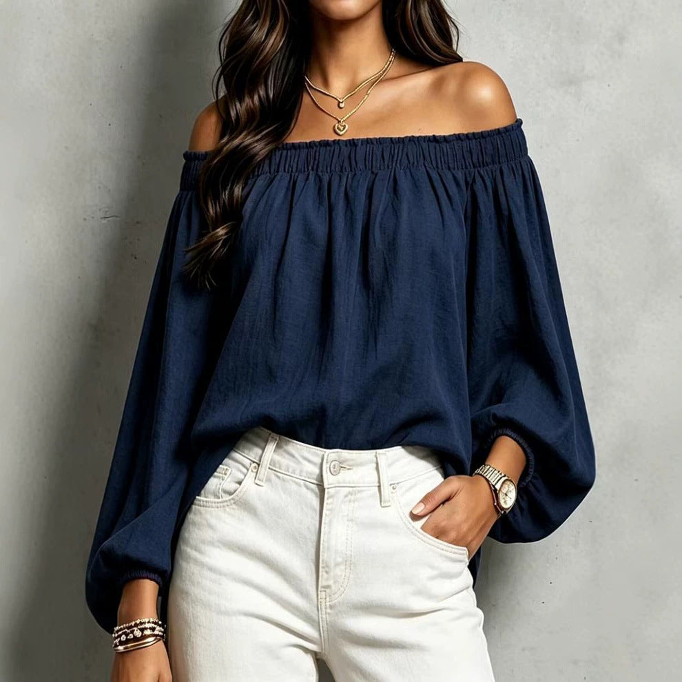 Sexy Elastic Loose Long Sleeve Shirt Bishop Blouse