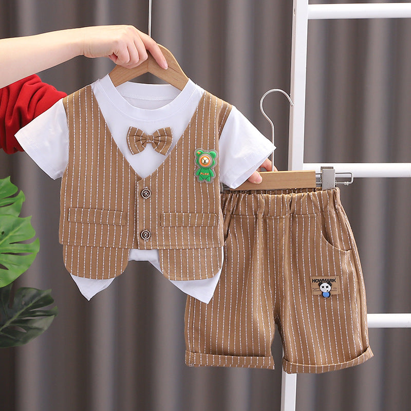 Korean Style Fashion Summer Fake Two-piece Vest Short Children's Suit