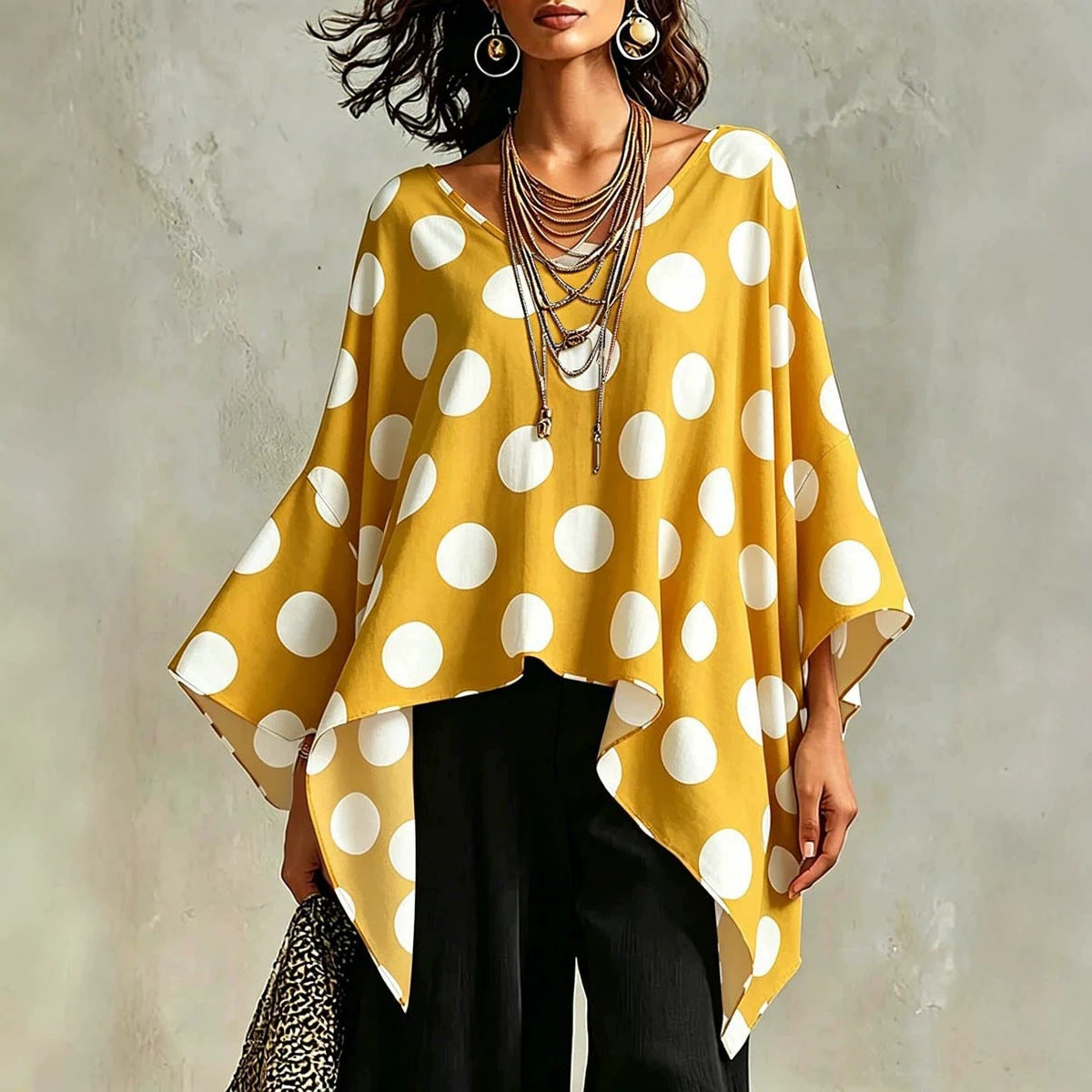Women's Dot Batwing Sleeve Casual Loose Comfort Lace Shirt, Chiffon Shirt