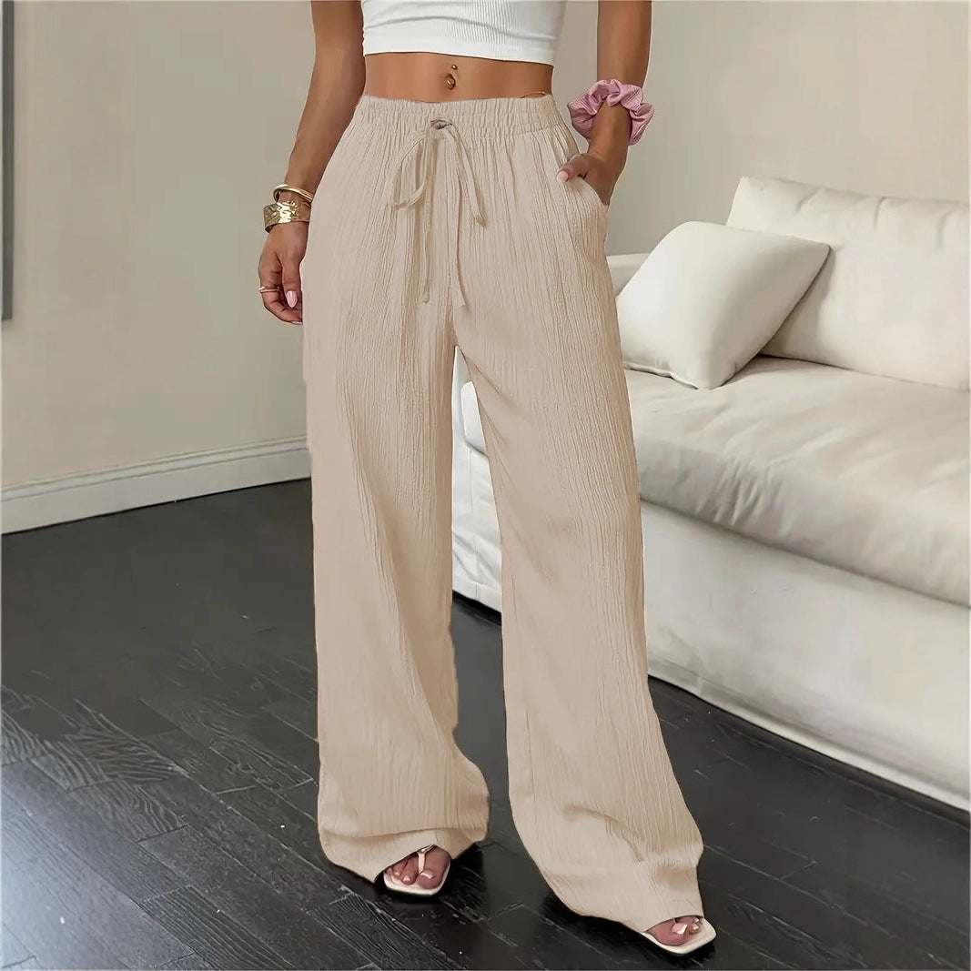 Women's Solid Color Textured Fabric Trousers Pants