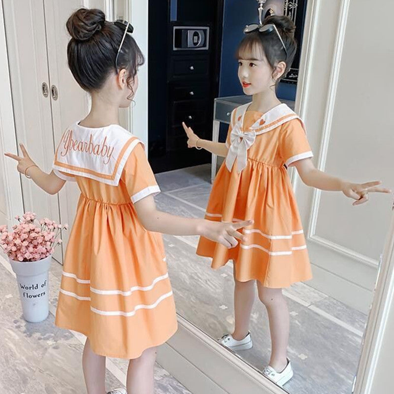 Children's Summer Korean Style Western Sailor Collar Wear Children's Dress