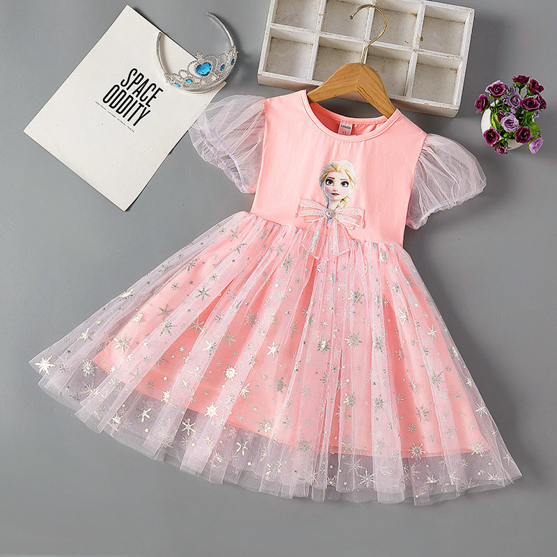 Children's Clothing Summer Princess Elsa Short-sleeved Pettiskirt Performance Children's Dress