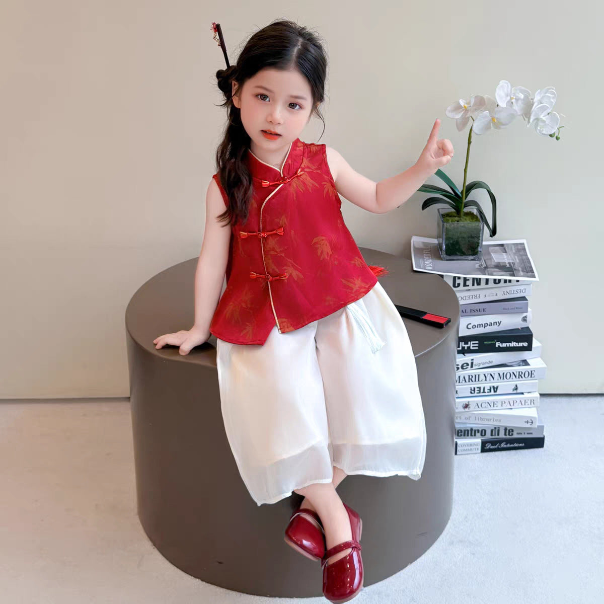 Children's National Style Summer Chinese Red Thin Little Western Children's Suit