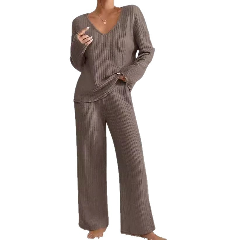 Women's Collar Loose Sunken Stripe Brushed Long Fashion Casual Suit