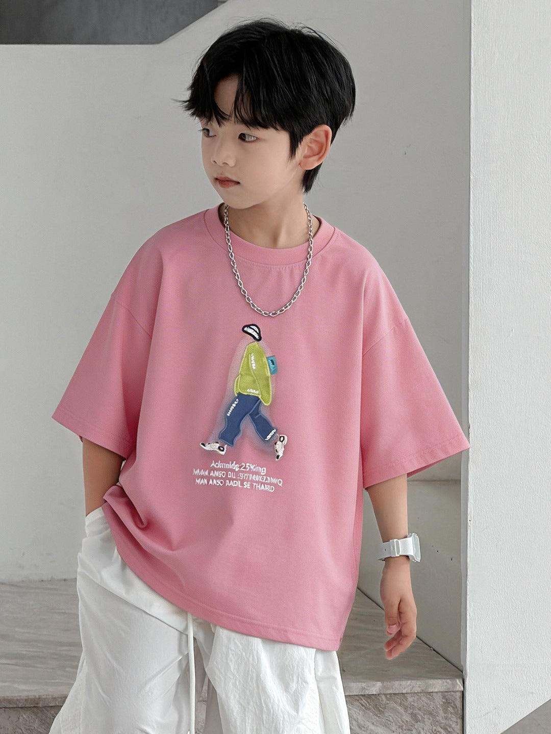 Children's Summer Loose Top Boys Medium Big Children's T-shirt