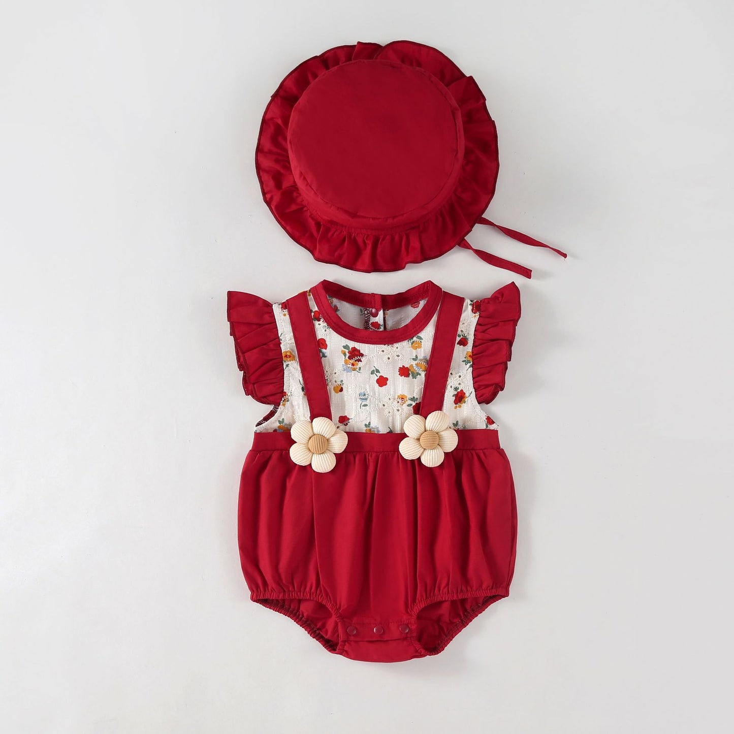 Full Moon Flower Short Sleeve Suspenders Jumpsuit, Climbing Suit