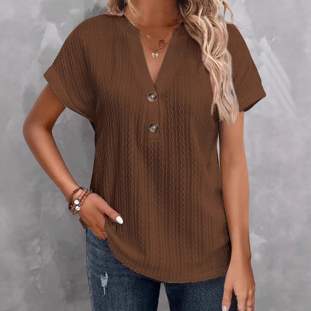 Women's Fashion Casual Solid Color Buttons Women's T-shirt