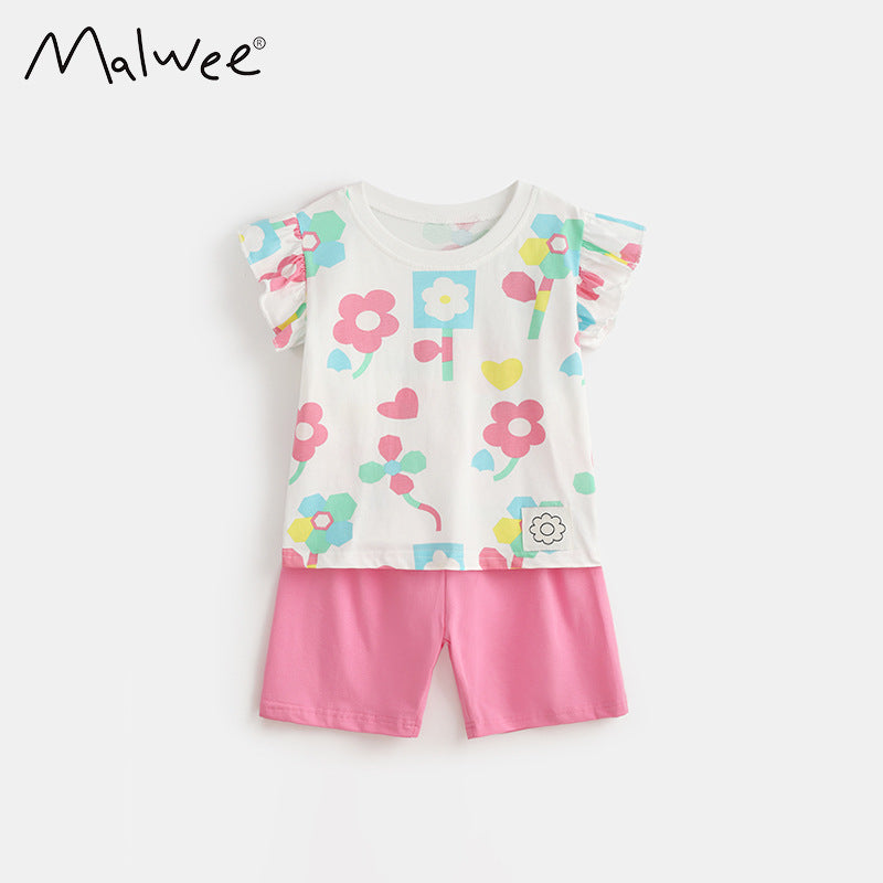 Summer Round Neck Short Sleeve Cute Little Two Children's Suit