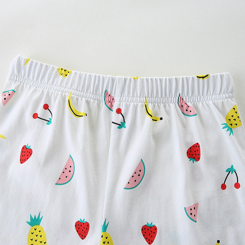 Children's Short-sleeved Summer Knitted Cotton T-shirt Cartoon Round Neck Two-piece Children's Suit