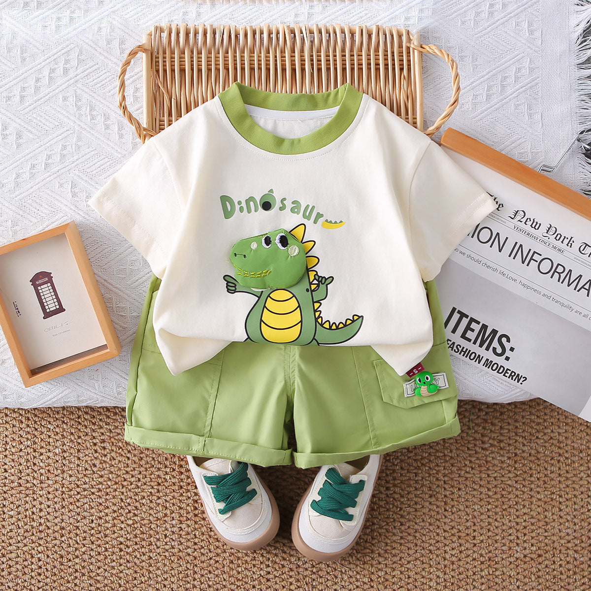 Children's Korean Style Clothing Boys Summer Dinosaur Short Sleeve Boy Children's Suit
