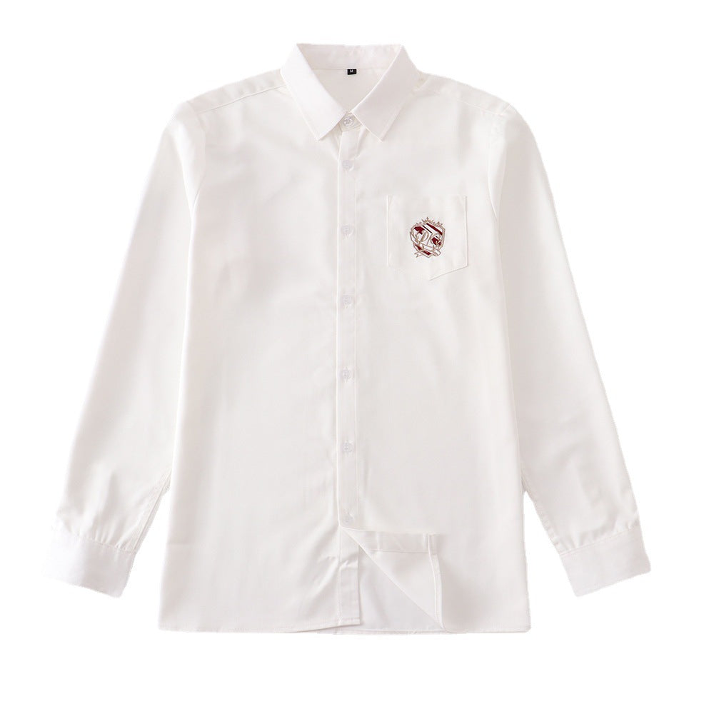 Women's & Men's Embroidered Long Short-sleeved Shirt College Style For Schools Blouse
