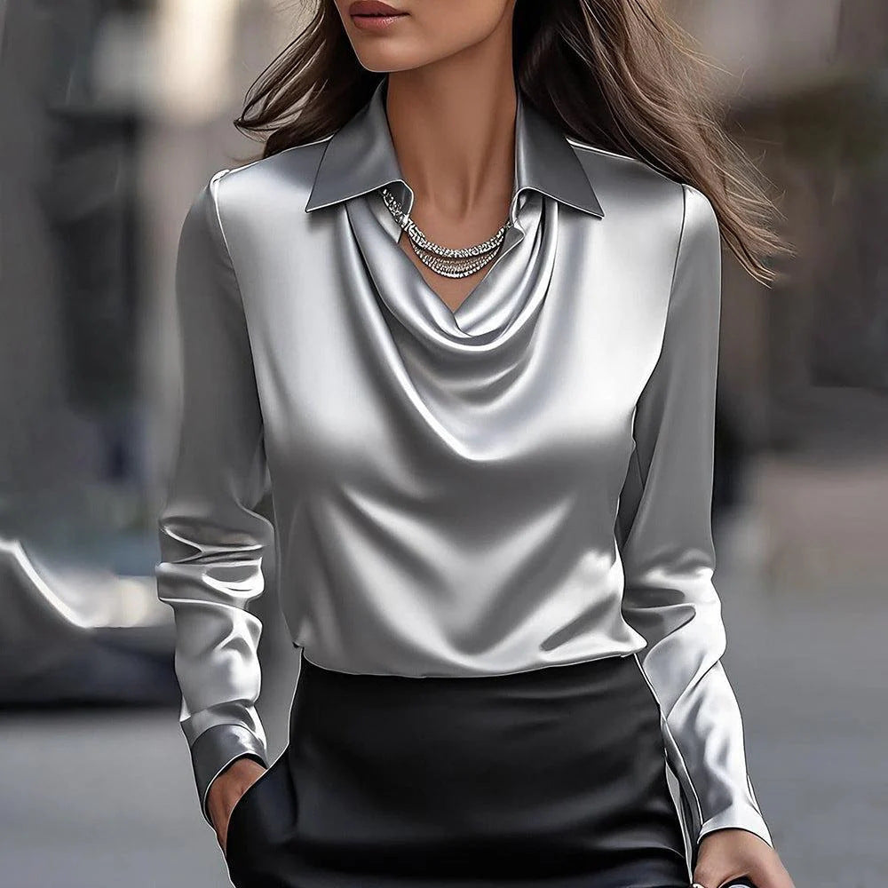 Women's Simple Graceful Swing Collar Shirt Blouse