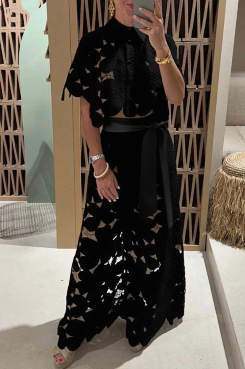 Women's Color Sexy Cutout Wide Leg Two-piece Cardigans