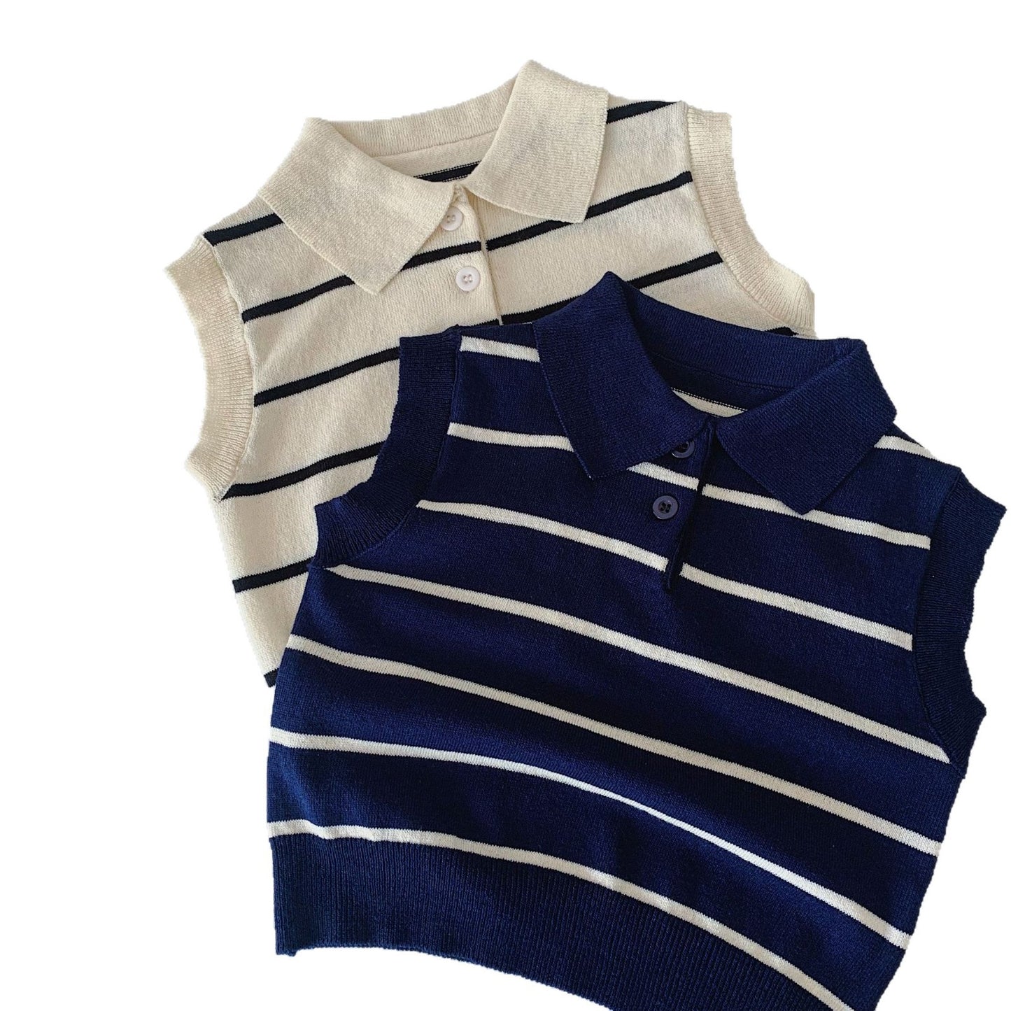 Children's Boy's Knitted Vest Summer Striped Lapel Children's T-shirt