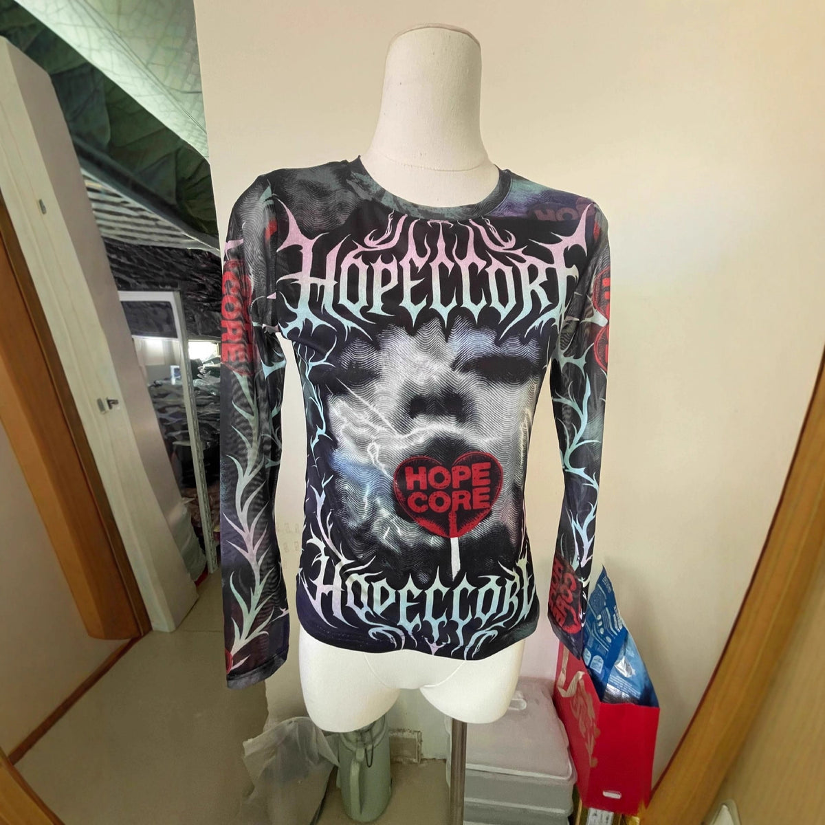 Women's Elastic Digital Printed Mesh Bottoming Shirt Women's T-shirt