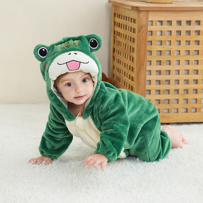 Children's Cartoon One-piece Pajama Animal Flannel Romper Jumpsuit, Climbing Suit