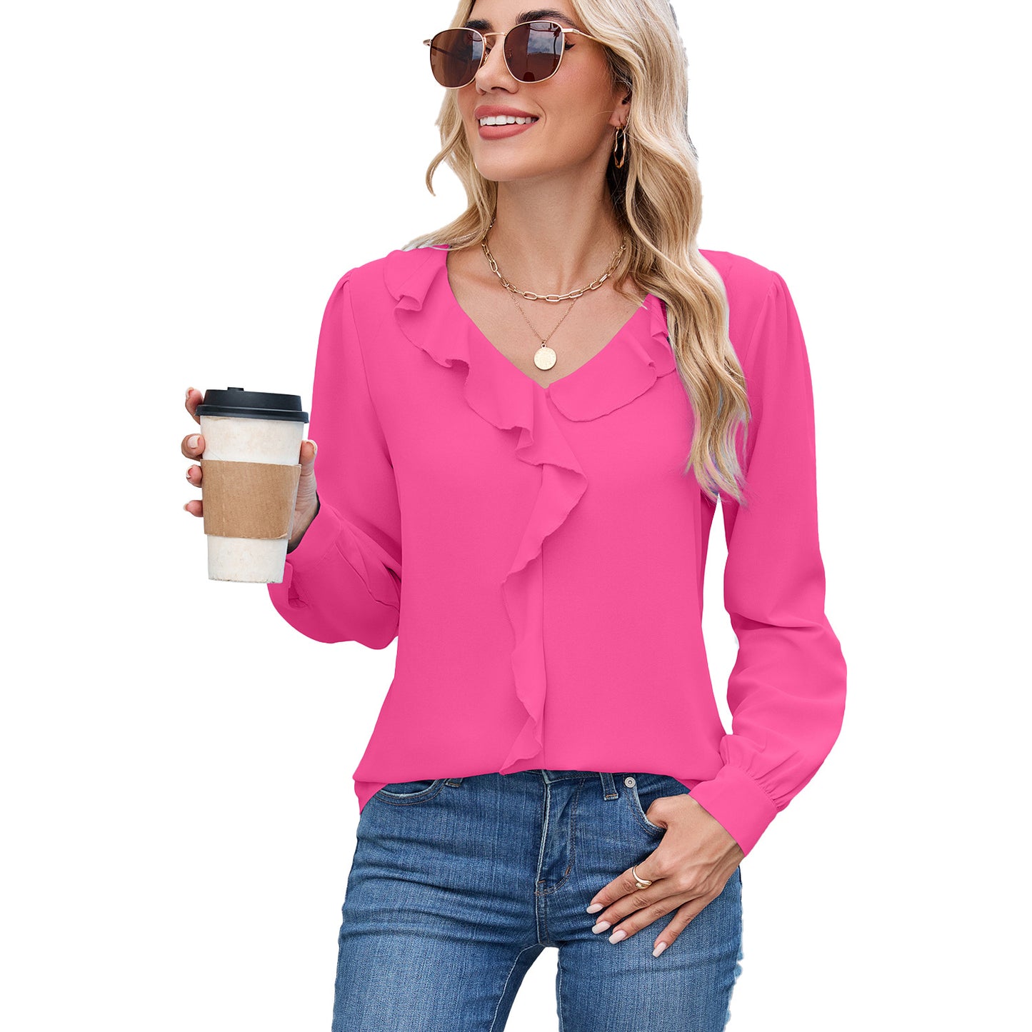 Classy Beautiful Women's Long Sleeve Ruffled Blouses
