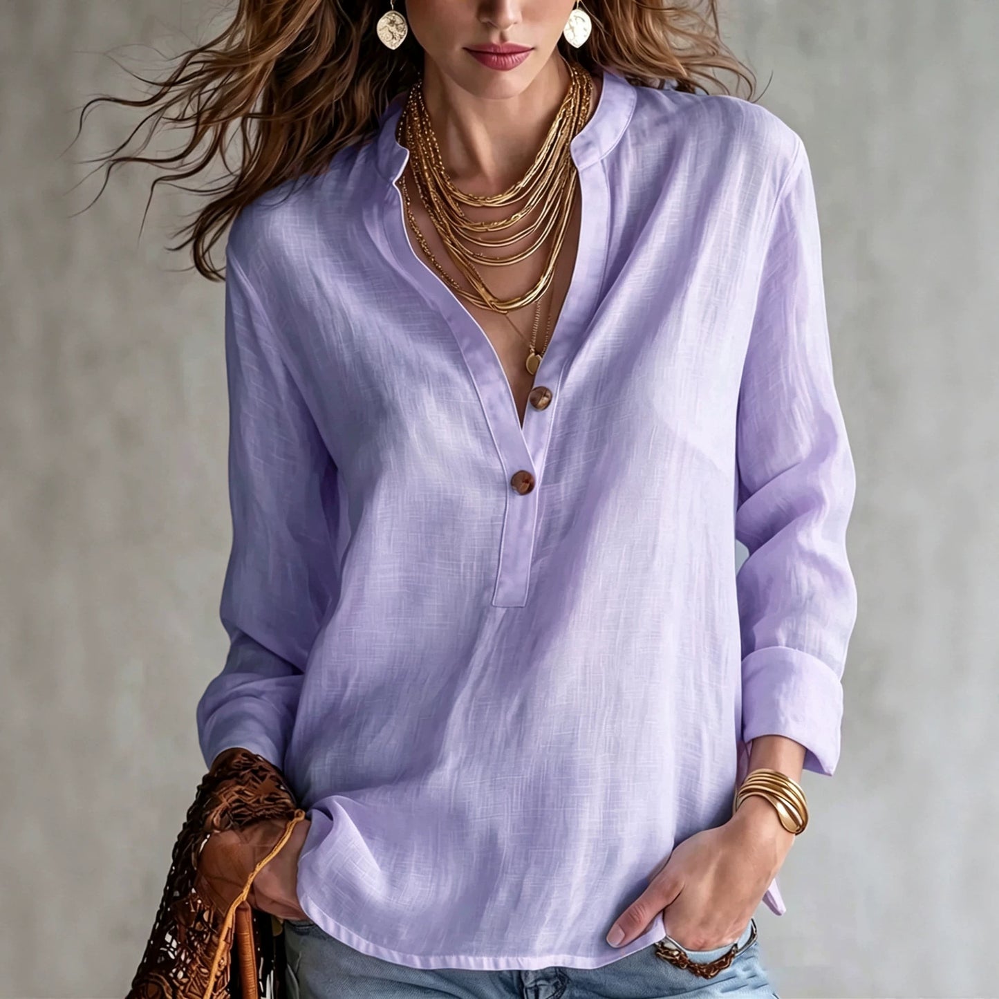 Women's Summer Solid Color Comfortable Fashion Button Women's T-shirt