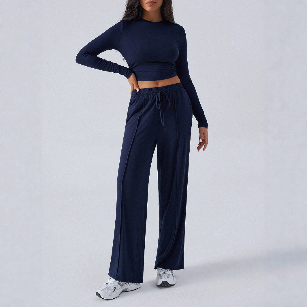 Women's Set Tether Solid Color Waist Tight Pants