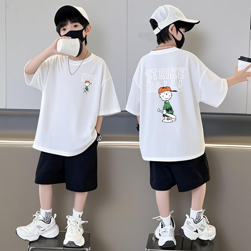 Pure Cotton Short Sleeve Pants Summer Loose Medium Big Half Children's Suit