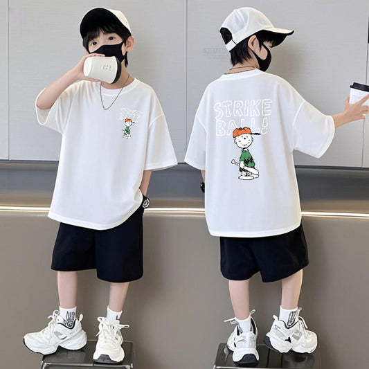 Pure Cotton Short Sleeve Pants Summer Loose Medium Big Half Children's Suit