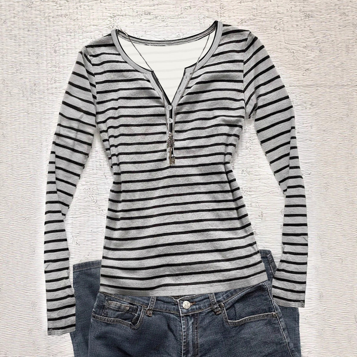 Women's Striped Long-sleeved Casual Slim Fit Slimming Korean Style Women's T-shirt