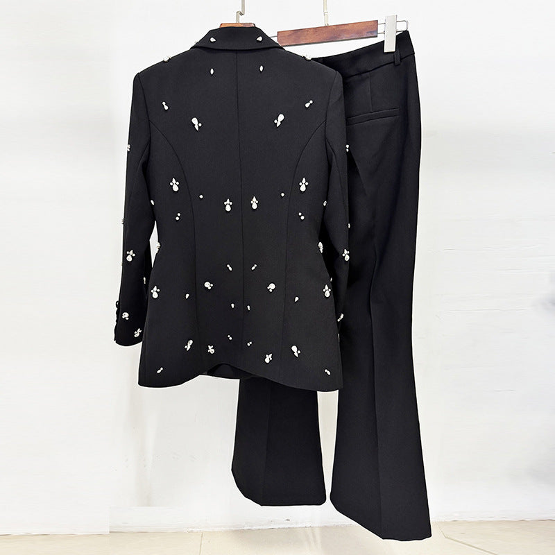 Bead Diamond Slim Fit Trousers Two-piece Fashion Casual Suit