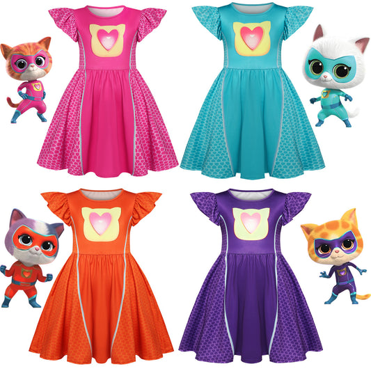 Children's Super Cat Flying Sleeves A- Line Children's Dress