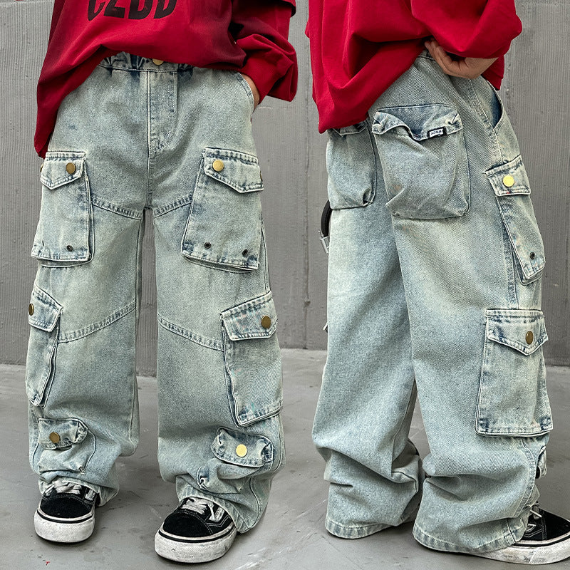 Cargo Jeans Medium Large American Fashion Loose Children's Pants