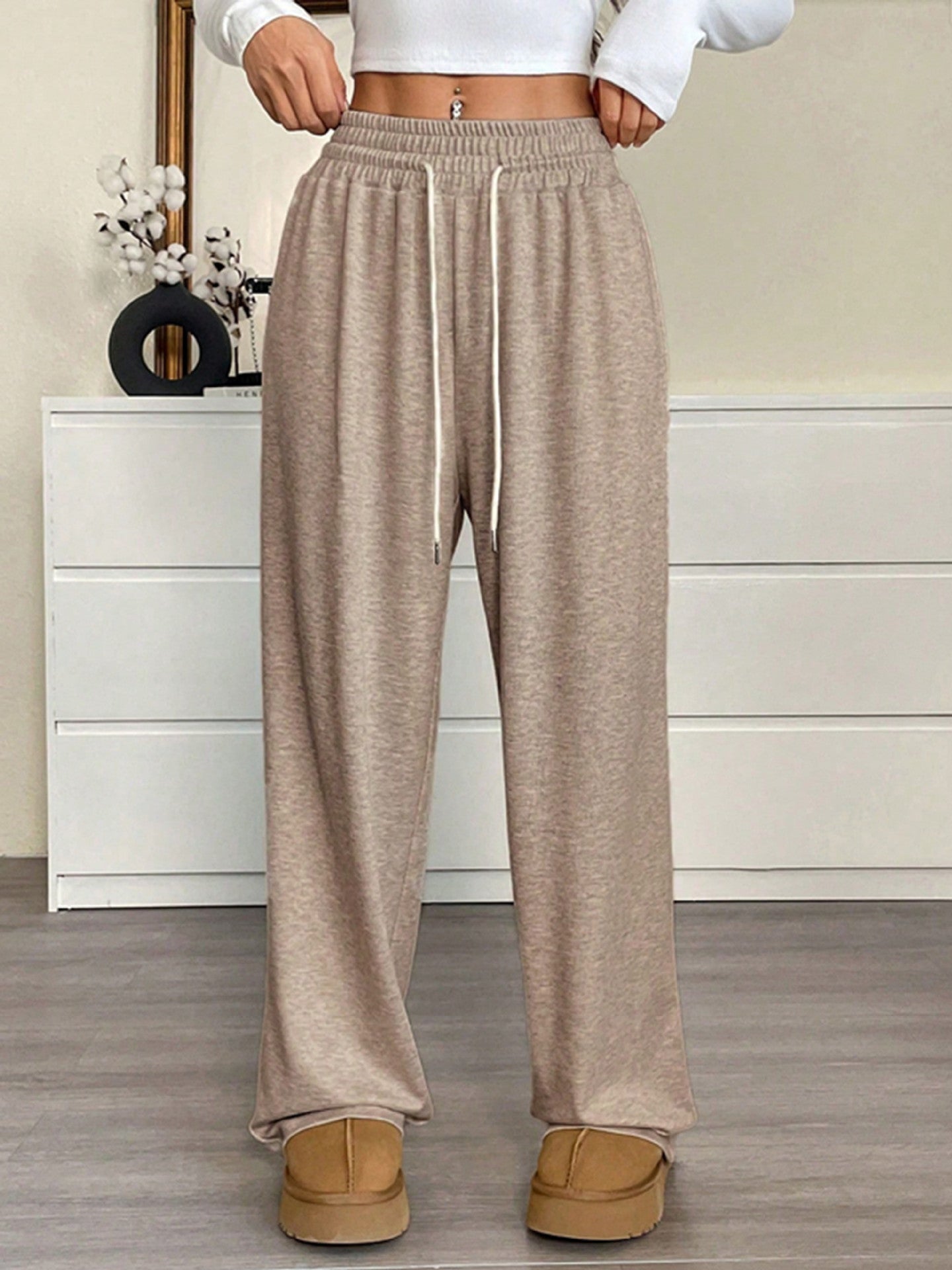 Keep Warm High Waist Pocket Loose Casual Pants