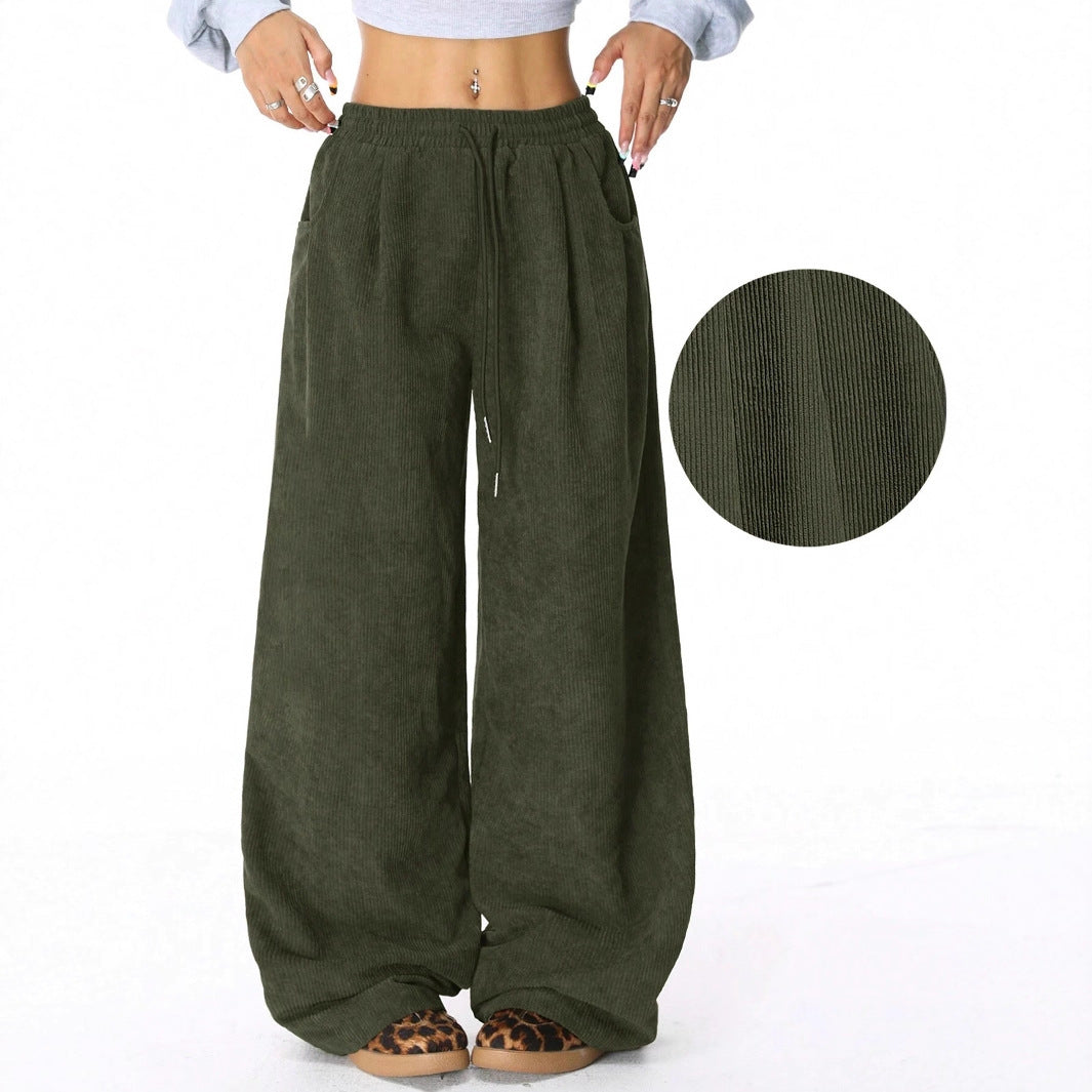 Waist Versatile Draping Effect Drawstring Wide Pants