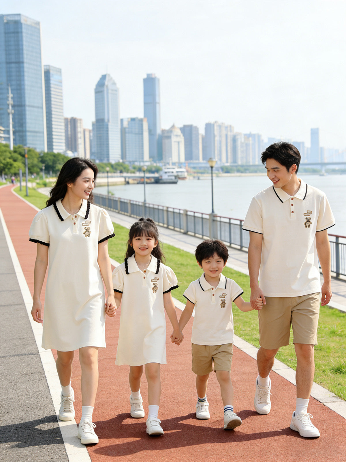 Summer One Family Three Or Four Mouth Dress Romper Lapel Parent-child Outfit