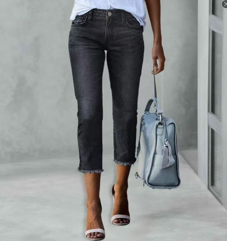 Women's Cropped Skinny Fashion High Waist Jeans