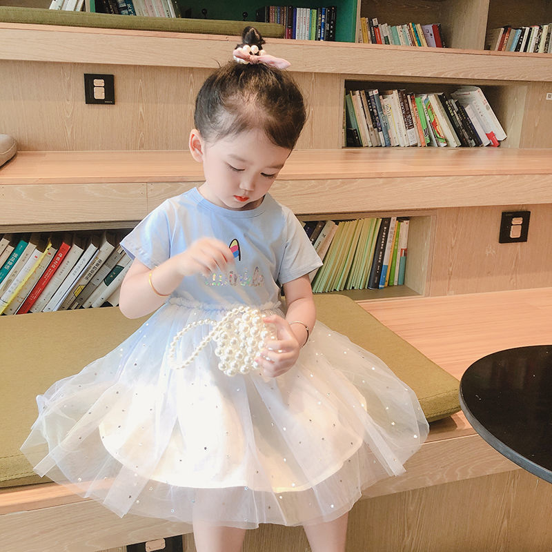 Children's Short Sleeve Fashionable Princess Little Solid Children's Dress