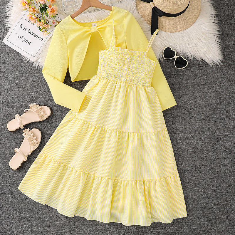 Children's Older Clothing Spring Sweet Floral Suspender Children's Suit