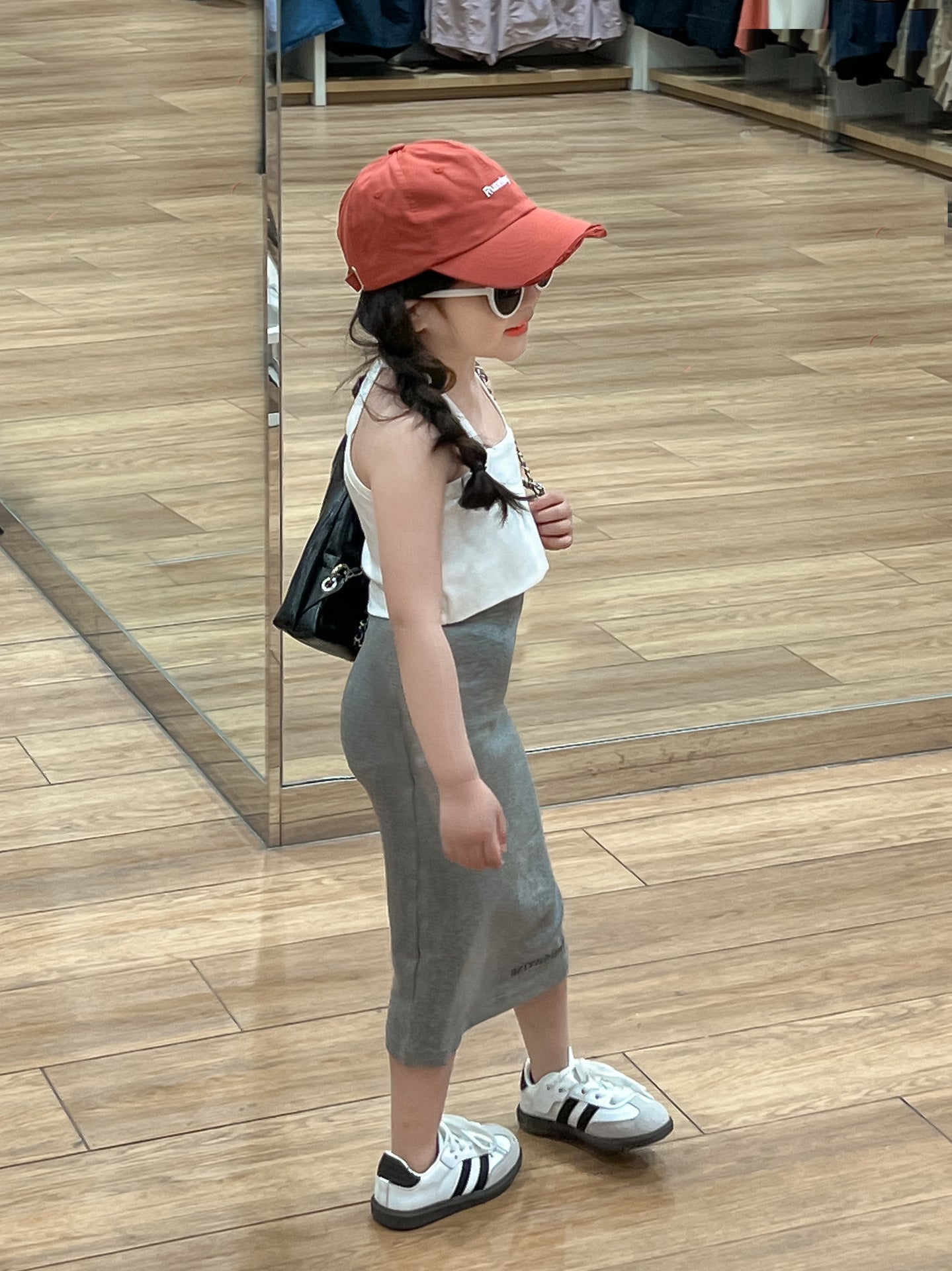 Summer Hot Sneaky Design Backless White Suspender Gray Fashion Hip Children's Suit