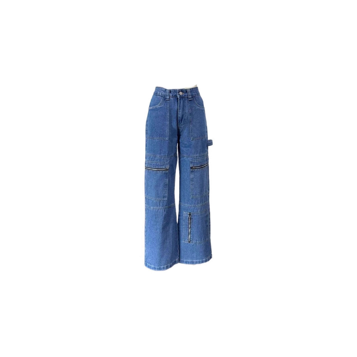 Women's American Retro High Waist Work Clothes Wide Leg Mopping Design Jeans