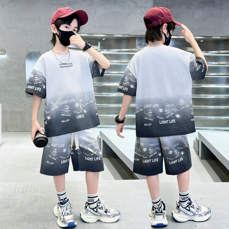 Children's Medium Large Thin Short-sleeved Clothes Trendy Cool Children's Suit