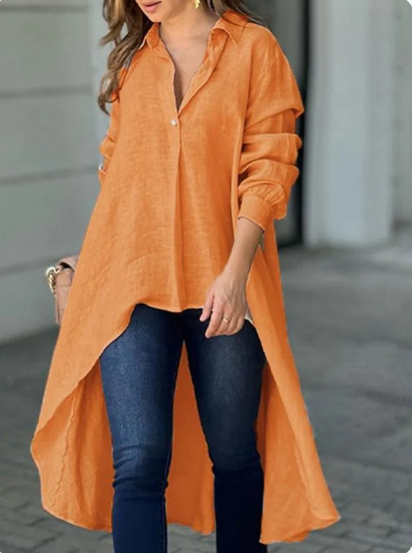 Women's Long Sleeve Fashion Solid Color Loose Lapels Blouse