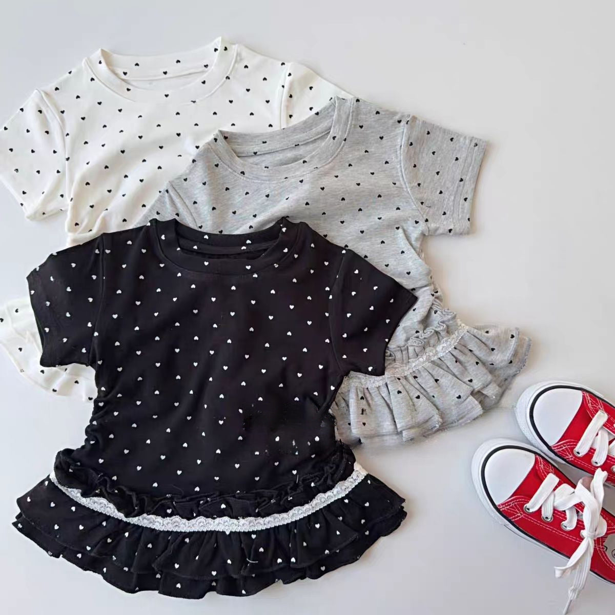 Children's Korean Short-sleeved Fashionable Lace Wooden Ear Children's T-shirt