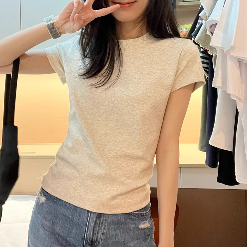 Women's Slim Fit Slimming Inner Basic Style Collar Solid Color Bottoming Women's T-shirt